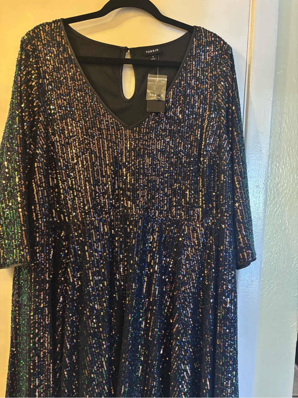 Torrid Black Sequin V-Neck Fit & Flare Dress